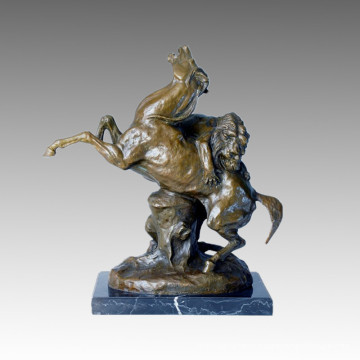 Statue animale Lion &amp; Horse War Bronze Sculpure Tpal-139